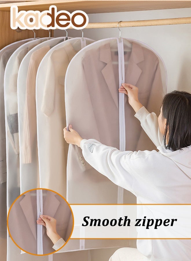 kadeo 5PCS Translucent Garment Bags, Dust-Resistant Clothes Cover Bags with Zipper, Waterproof Clothes Hanging Bags, Closet Storage Organizer, for Long Dresses Skirt Coat Suit Shirt Jacket Robe - Image 2